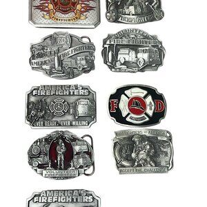 Vintage Firefighter Belt Buckle Lot Of 9 Volunteer Ever Ready Ever Willing Metal